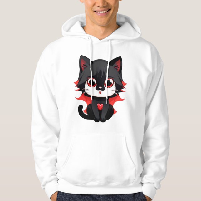 Black cat with red colour   hoodie (Front)