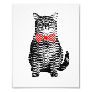 Black Cat with Red Polka Dot Bow Tie Cute Vintage Photo Print