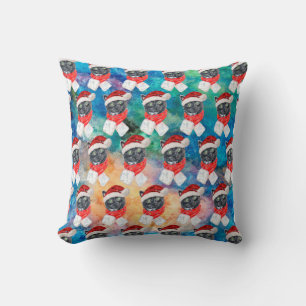 Black Cat with Red Scarf Funny Christmas Cushion