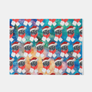 Black Cat with Red Scarf Funny Christmas Doormat