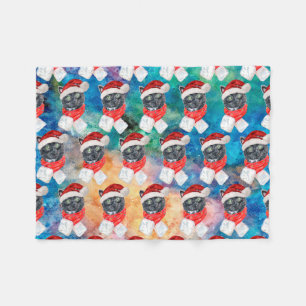 Black Cat with Red Scarf Funny Christmas Fleece Blanket