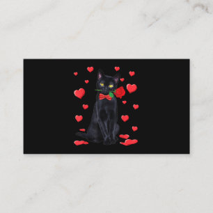 Black Cat With Rose Valentines Shirt Valentine Cat Business Card