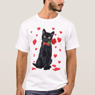 Black Cat With Rose Valentines Valentine Cat Love T-Shirt