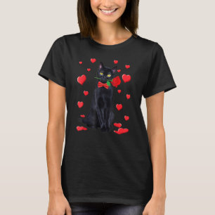 Black Cat With Rose Valentines Valentine Cat T-Shirt