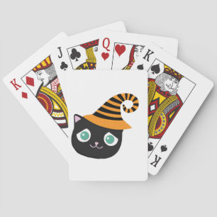 Black Cat with Sad Eyes and Whimsical Hat Playing Cards