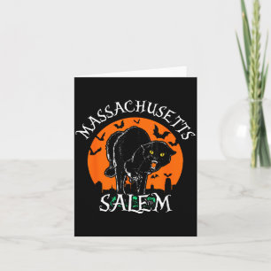 Black Cat With Salem Skyline Machusetts Halloween Card