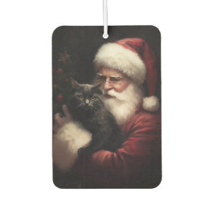 Black Cat With Santa Claus Festive Christmas  Car Air Freshener