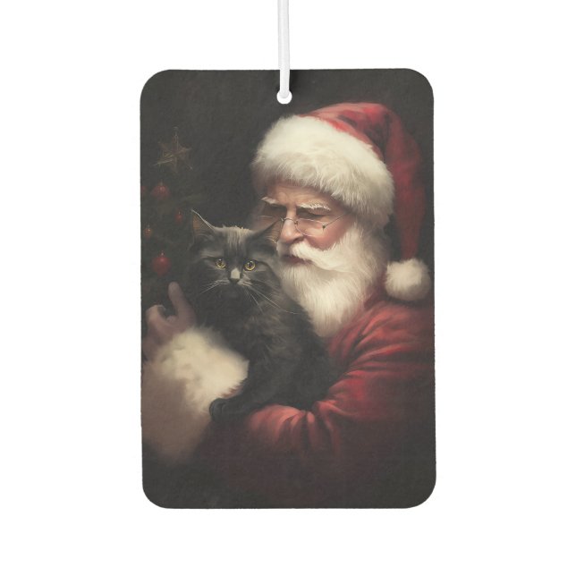 Black Cat With Santa Claus Festive Christmas  Car Air Freshener (Front)