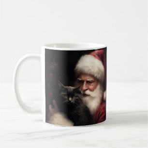 Black Cat With Santa Claus Festive Christmas  Coffee Mug