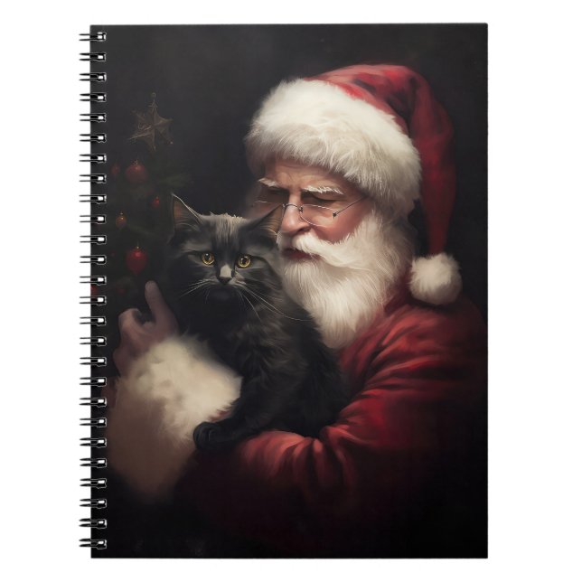 Black Cat With Santa Claus Festive Christmas  Notebook (Front)