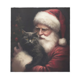 Black Cat With Santa Claus Festive Christmas Notepad