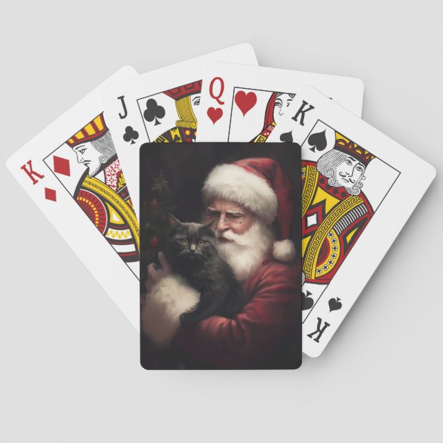 Black Cat With Santa Claus Festive Christmas  Playing Cards (Back)