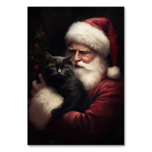 Black Cat With Santa Claus Festive Christmas Table Number