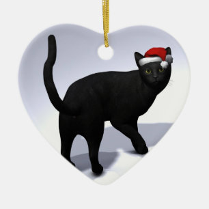 Black Cat With Santa Claus Hat Ceramic Tree Decoration