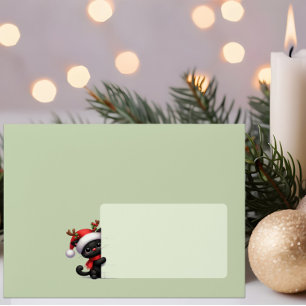 Black Cat With Santa Hat Christmas Envelope