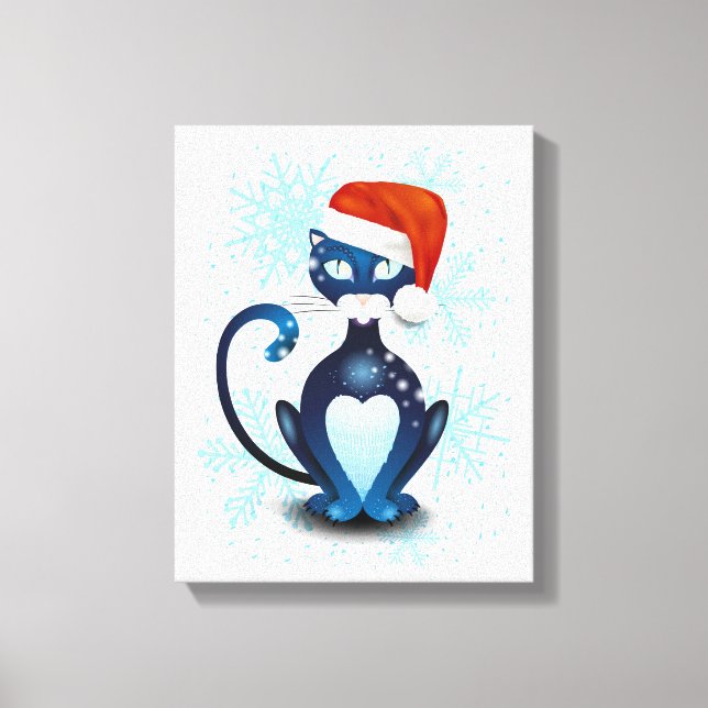 Black Cat with Santa's Hat Canvas Print (Front)