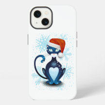 Black Cat with Santa's Hat