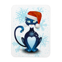 Black Cat with Santa's Hat