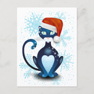 Black Cat with Santa's Hat Postcard
