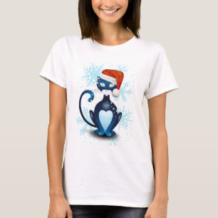 Black Cat with Santa's Hat T-Shirt