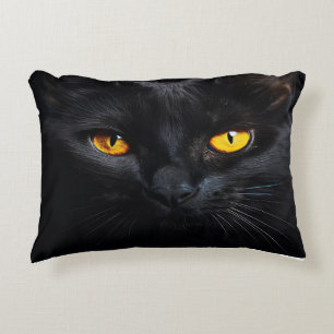 Black Cat With Shiny Yellow Eyes Decorative Cushion