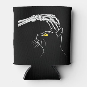 Black Cat With Skeleton Hand Halloween Spooky Can Cooler