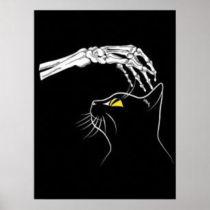 Black Cat With Skeleton Hand Halloween Spooky Poster