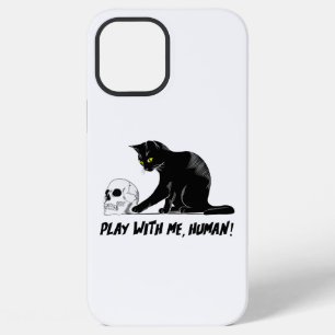 Black Cat With Skull Play With Me Human Creepy iPhone 12 Pro Max Case