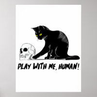 Black Cat With Skull Play With Me Human Creepy