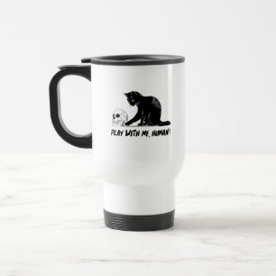 Black Cat With Skull Play With Me Human Creepy Travel Mug
