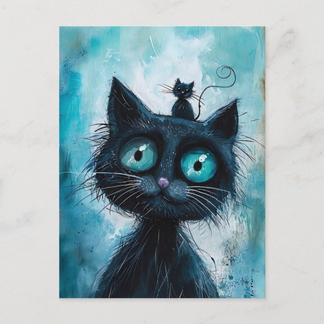 Black Cat with Small Cat on Head Postcard (Front)
