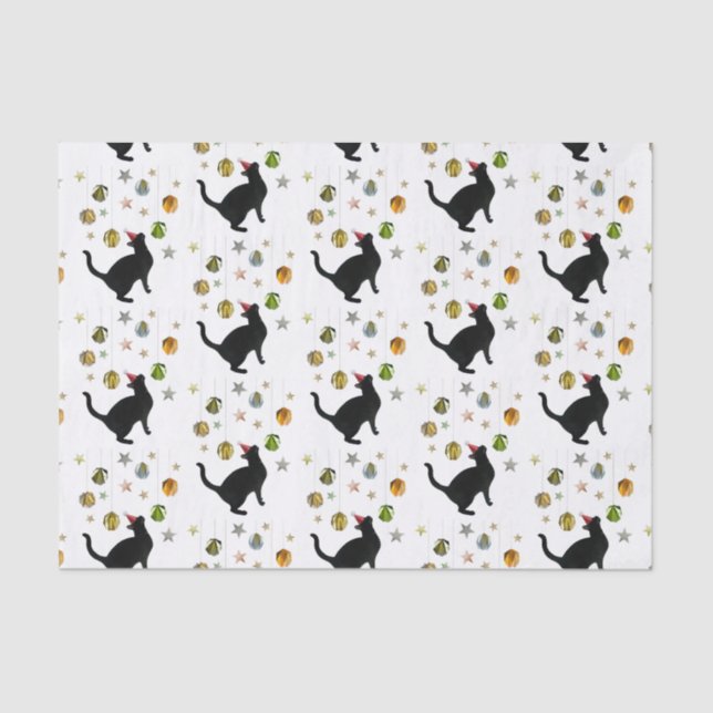 Black Cat with Star Decorations Tissue Paper (Front)