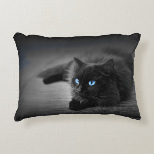 Black Cat with Striking Blue Eyes – Feline Accent Decorative Cushion