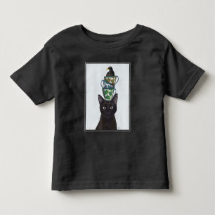 Black Cat with Teacups and Blackbird Toddler T-Shirt