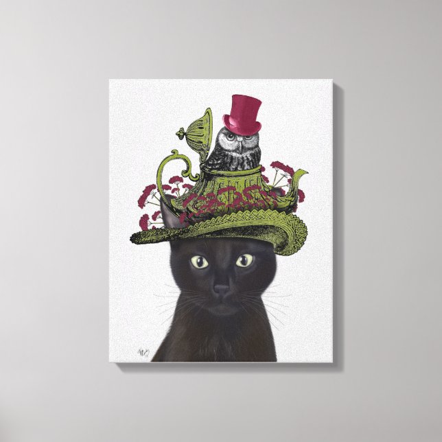 Black Cat with Teapot and Owl 2 Canvas Print (Front)