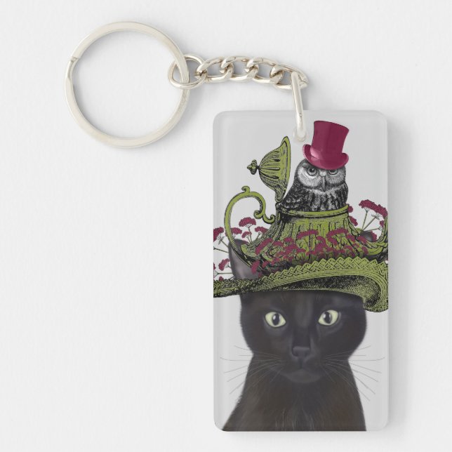 Black Cat with Teapot and Owl Key Ring (Front)