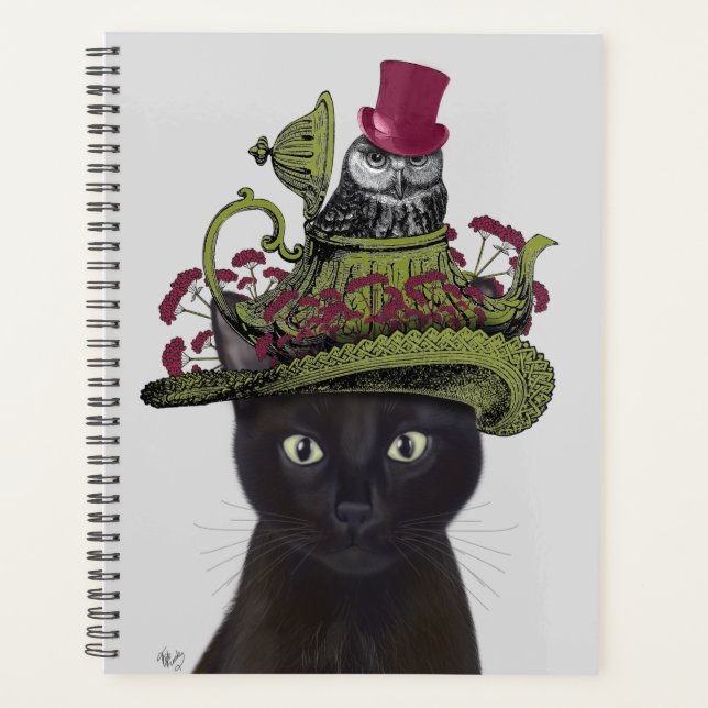 Black Cat with Teapot and Owl Planner (Front)