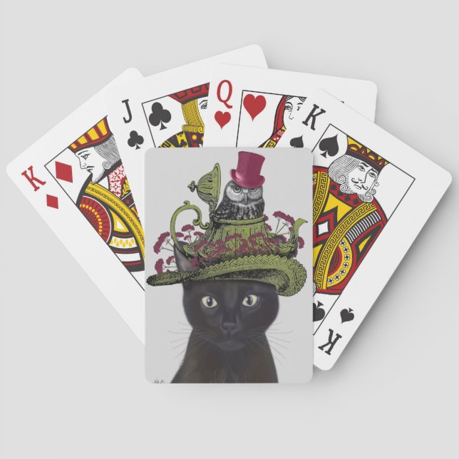 Black Cat with Teapot and Owl Playing Cards (Back)