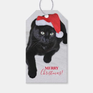 Black Cat with the Red Santa Hat Gift Tags