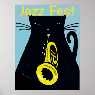 Black Cat with Trumpet, Jazz Poster