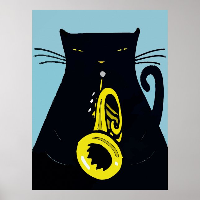 Black Cat with Trumpet Poster (Front)