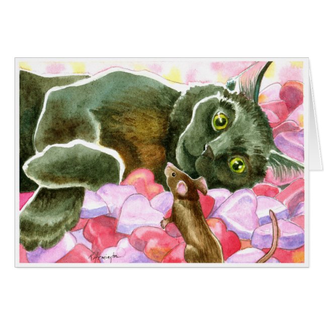 Black Cat with Valentine Hearts (Front Horizontal)