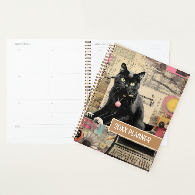 Black cat with white paws collage planner (Display)
