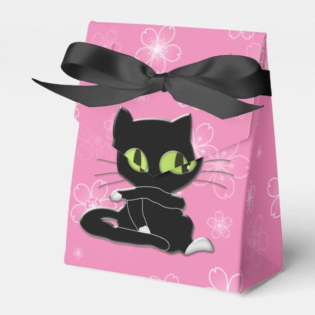 black cat with white socks favour box (Front Side)