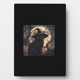 Black Cat with Witch Hat Halloween  Plaque