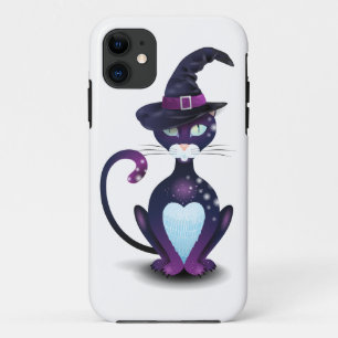 Black cat with witch's hat iPhone 11 case