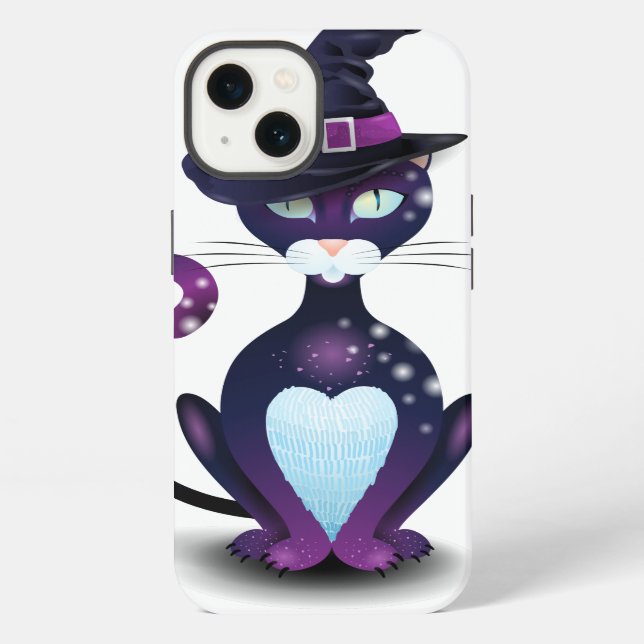 Black cat with witch's hat iPhone case (Back)