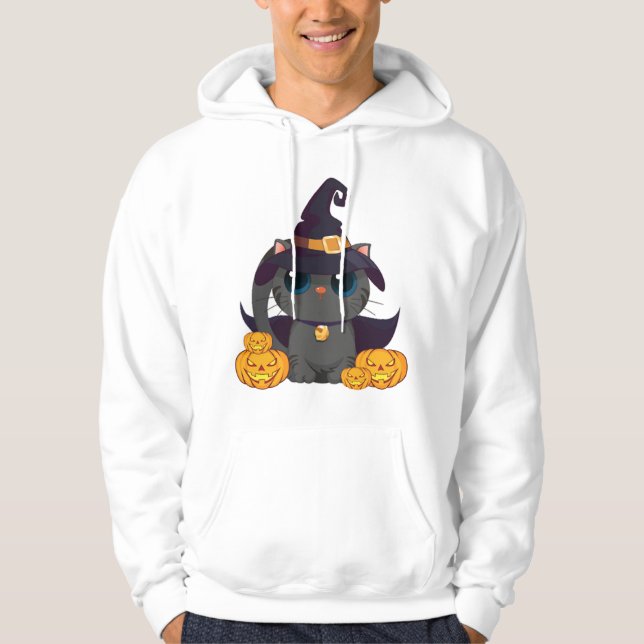 Black Cat With With Jack O Lantern Halloween Shirt (Front)