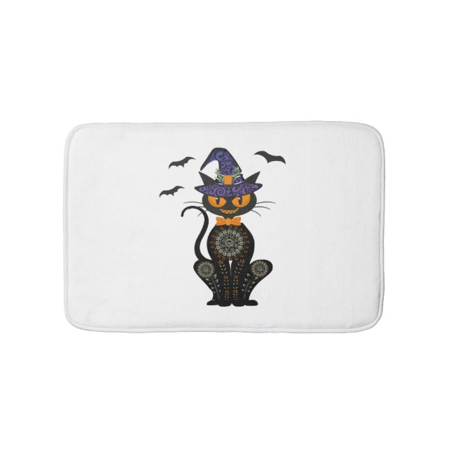 Black Cat With With Jack O Lantern Halloween Shirt Bath Mat (Front)