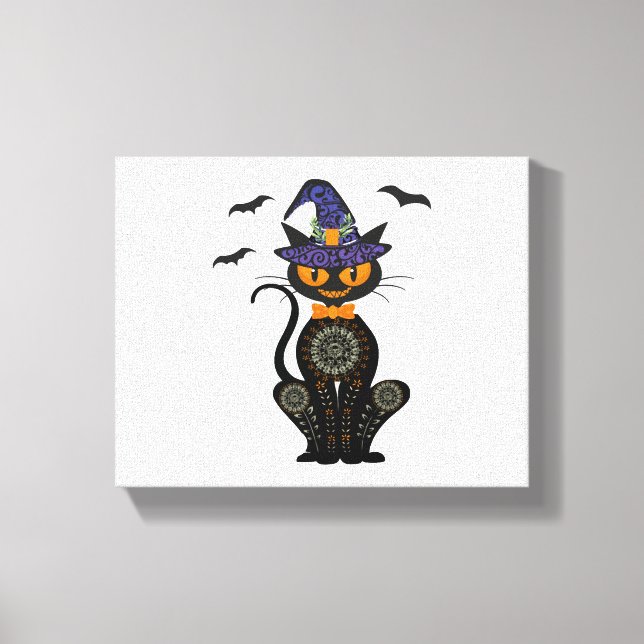 Black Cat With With Jack O Lantern Halloween Shirt Canvas Print (Front)